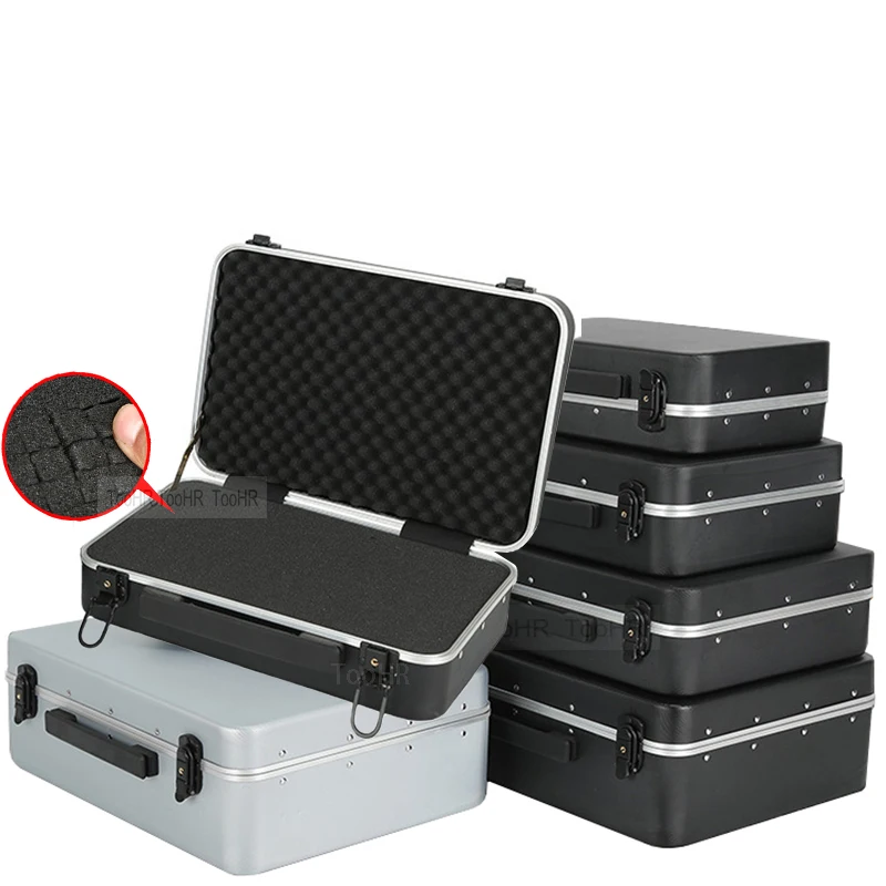 

With Pre-cut Shell Case Foam Storage Hard Aluminum Outdoor Tool Box ABS Carrying Toolbox Alloy Instrument Hardware Box