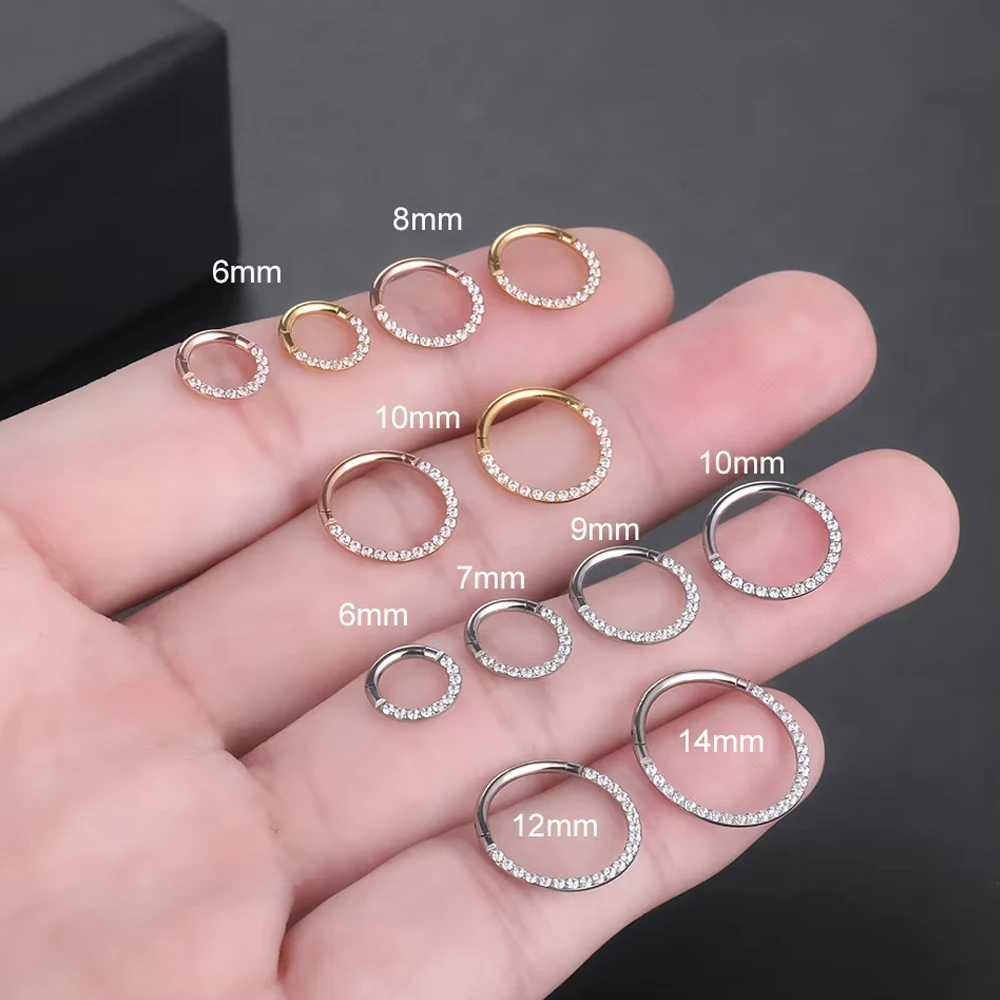 G23 Titanium 16G Hinged Segment Nose Ring CZ Septum Clicker Daith Earrings Hoop Ear Cartilage Tragus Helix Piercing Jewelry nose rings piercing jewelry body piercing earrings ear piercing jewelry hoop earrings body piercing jewelry body jewelry