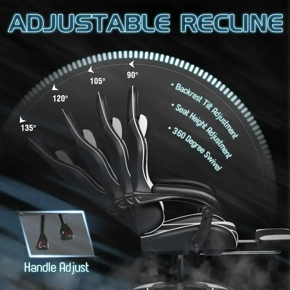 Gaming Chair, Video Game Chair with Footrest and Massage Lumbar Support, Ergonomic Computer Chair Height Adjustable 6