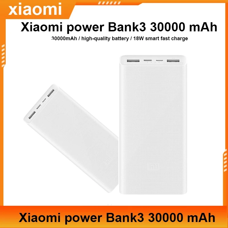 

Original Xiaomi Power Bank 3 30000mAh USB Type C 18W Fast Charging PB3018ZM Portable External Battery Mi Powerbank for HUAWEI
