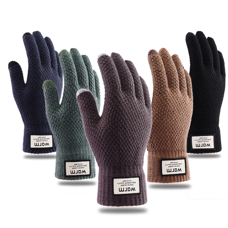 Winter Men Knitted Gloves Touch Screen Thicken Wool Cashmere Solid Business Gloves Autumn Warm Gloves Male Gloves