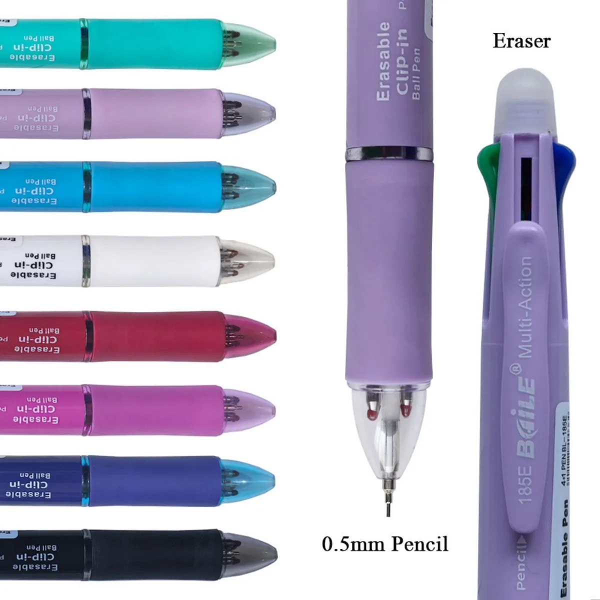 5-in-1 지울 수 있는 다기능 펜 ? 0.7mm 젤 + 0.5mm 연필, 학교 및 사무실 필기 문구용 리필 가능 색상 4개
