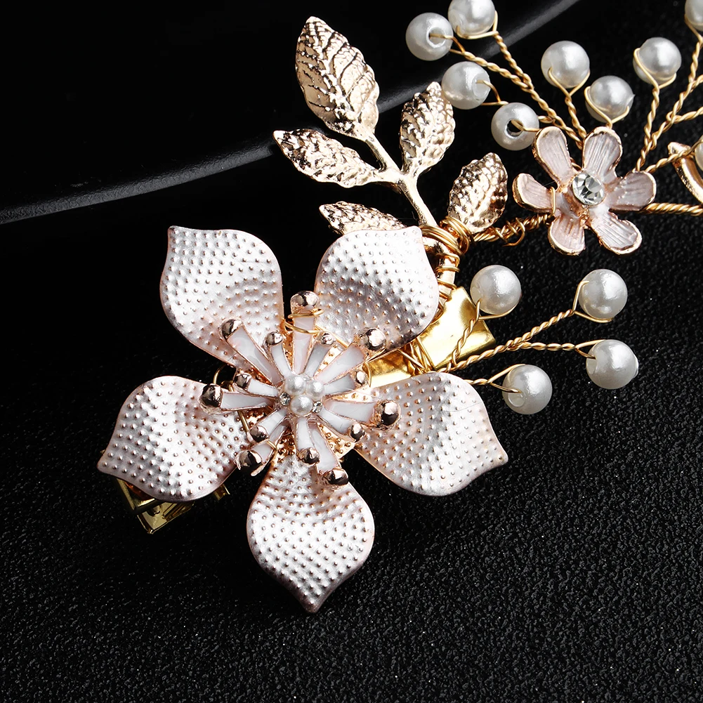 Flower Leaf Alloy Hair Clips Pearl Crystal Beaded Bridal Hair Accessories Bride Wedding Headpieces Jewelry As Gifts