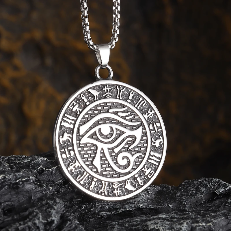 

European and American Retro Classic Egyptian Pharaoh's Eye Pendant Round Brand Necklace Men's and Women's Jewelry