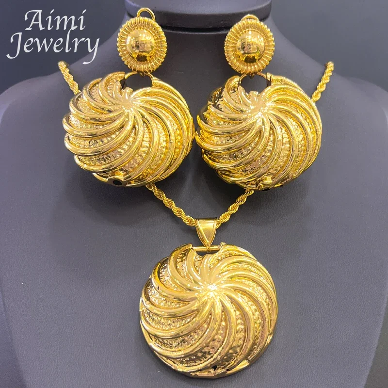 

INDIAN Dubai Original Gold Jewelry 18k 24k Brazilian Jewelry Sets for Women High Quality 2022 Trend Round Earrings Pendant Gifts
