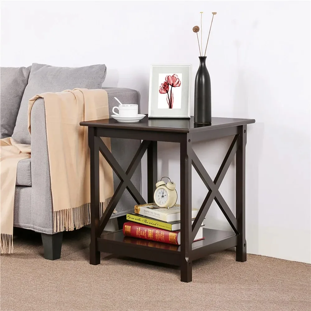 

Center Tables for Living Room Sofas Rustic Espresso Finish X Design Wood Rectangular End Table With Storage Shelf Input Console