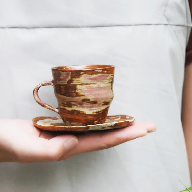 

Old-bark Espresso Coffee Cup&Saucer Set Jingdezhen Reduced Flame Over 1310°C Handcrafted Designer Ceramic Tableware