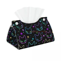 Colorful Cat Heads Facial Tissue Box Cover Rectangular 1908 Pink Green PU Leather Tissue Box Holder 1
