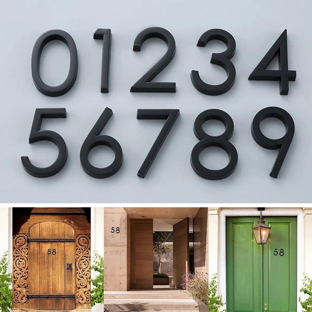 

Adhesive Glossy 3D House Number Door Plate Sign Outdoor Hotel Room Office Number Black 6*3.8*0.8cm Decorations