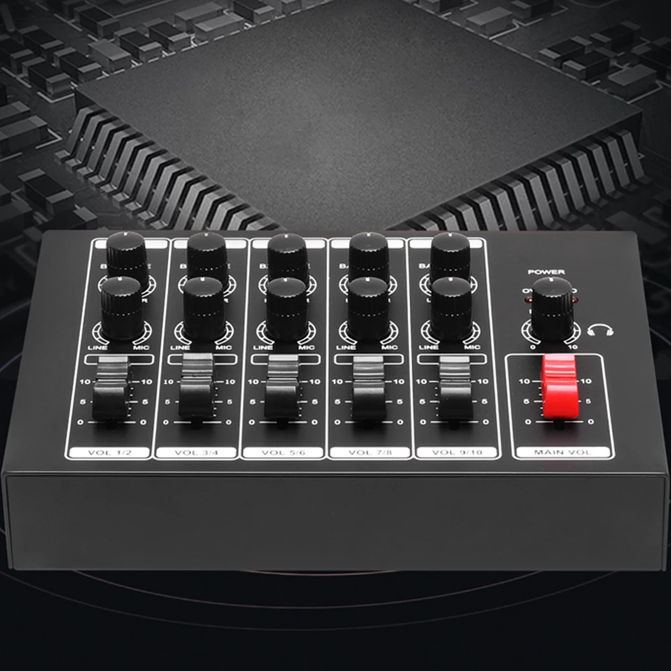 Small Mixer Audio 10 Channel Stereo Mono Audio Mixer Accessories 6.35mm ...
