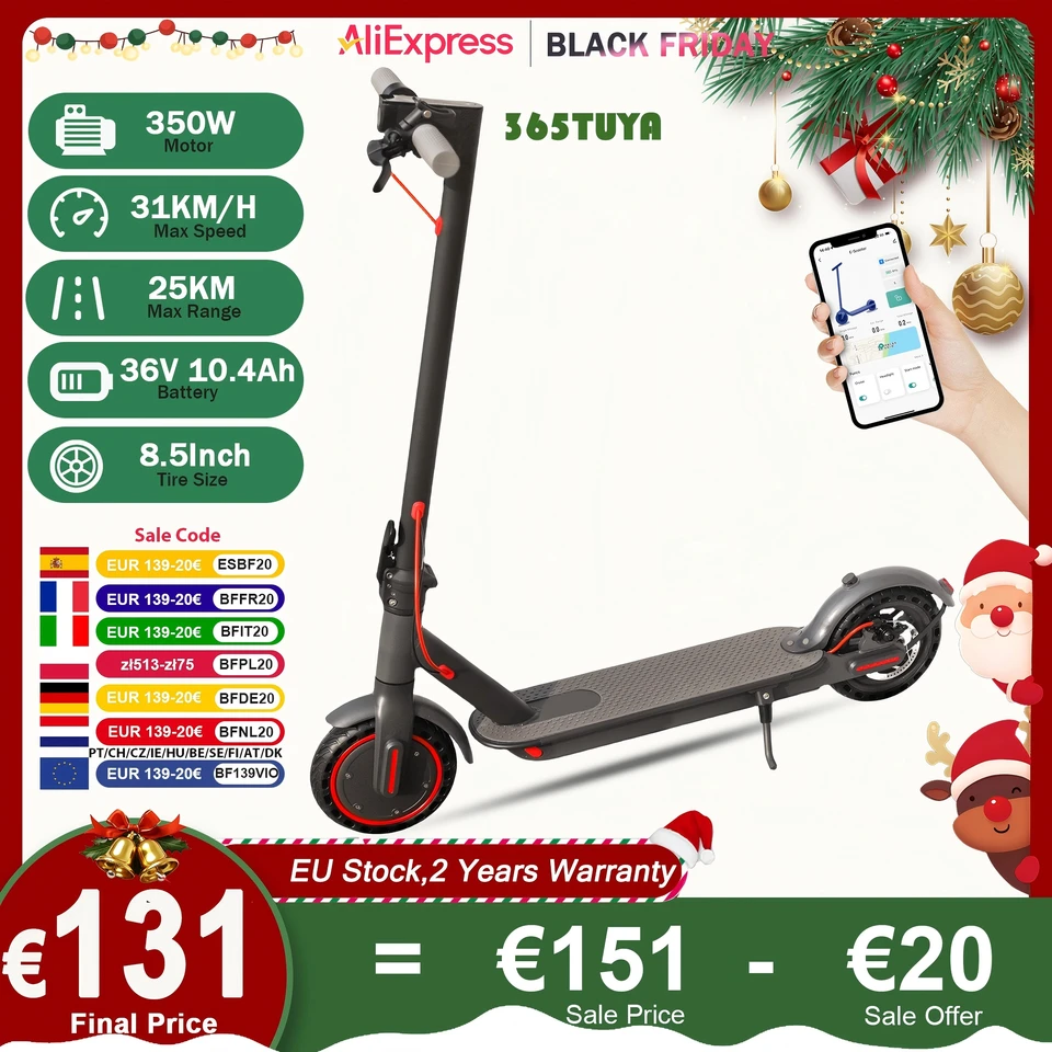 Trottinette électrique Adulte 350W – Autonomie 30km, Pliable, Roues 8.5 Pouces