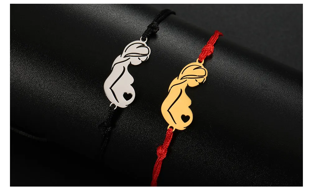 Cazador Edelstahl Familie Schwangere Mutter Kind Papa Charm Armband für Frauen Muttertag Geschenk Wachs Seil Armbänder Schmuck 2026 – Detail 7