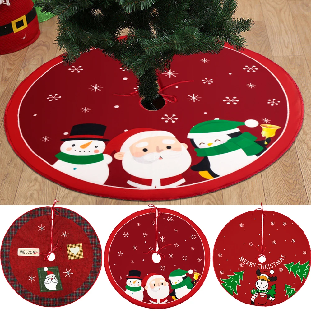 Merry X-Mas Tree Skirt Ornaments Snowman Christmas Tree Red Cloth Xmas Tree Skirt Diy Happy Christmas Party Decorations Supplies