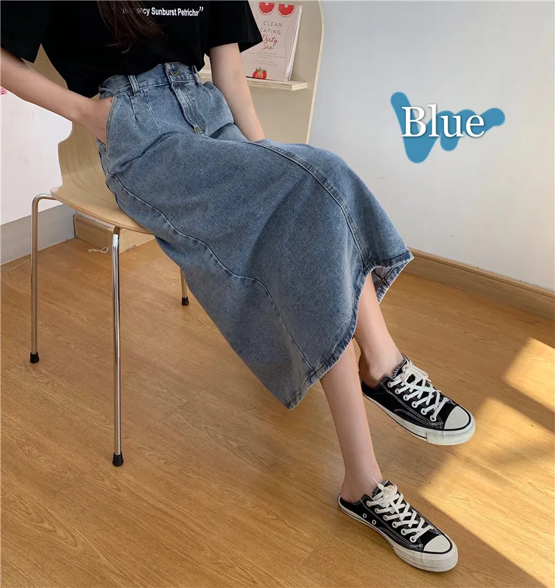 Large Size Skirt for Women 2023 Spring and Summer New Split Denim Skirt for Plump Girls High Waist All-Match A- line Skirt Mid-L