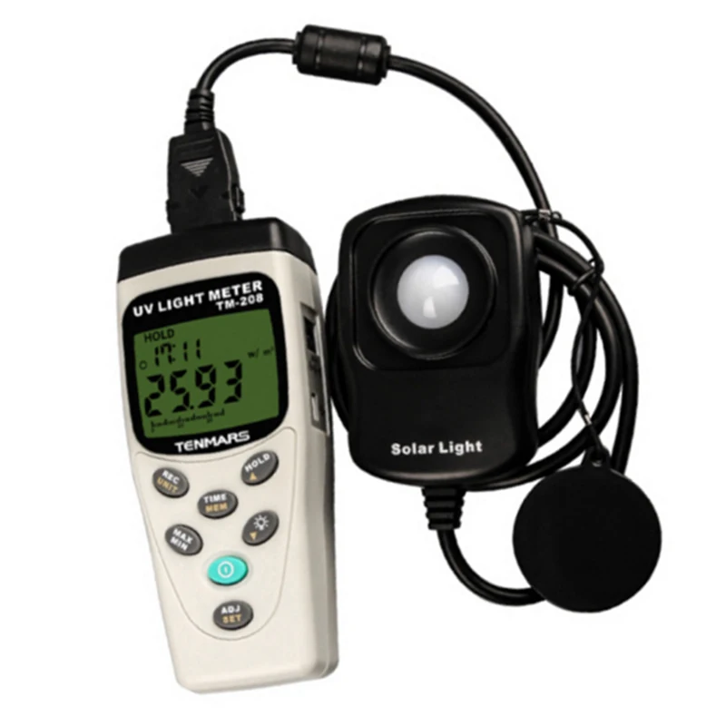 TENMARS TM-208 TM208 Solar Power UVA Light Meter 3 In 1 Digital Datalogging Backlit LCD