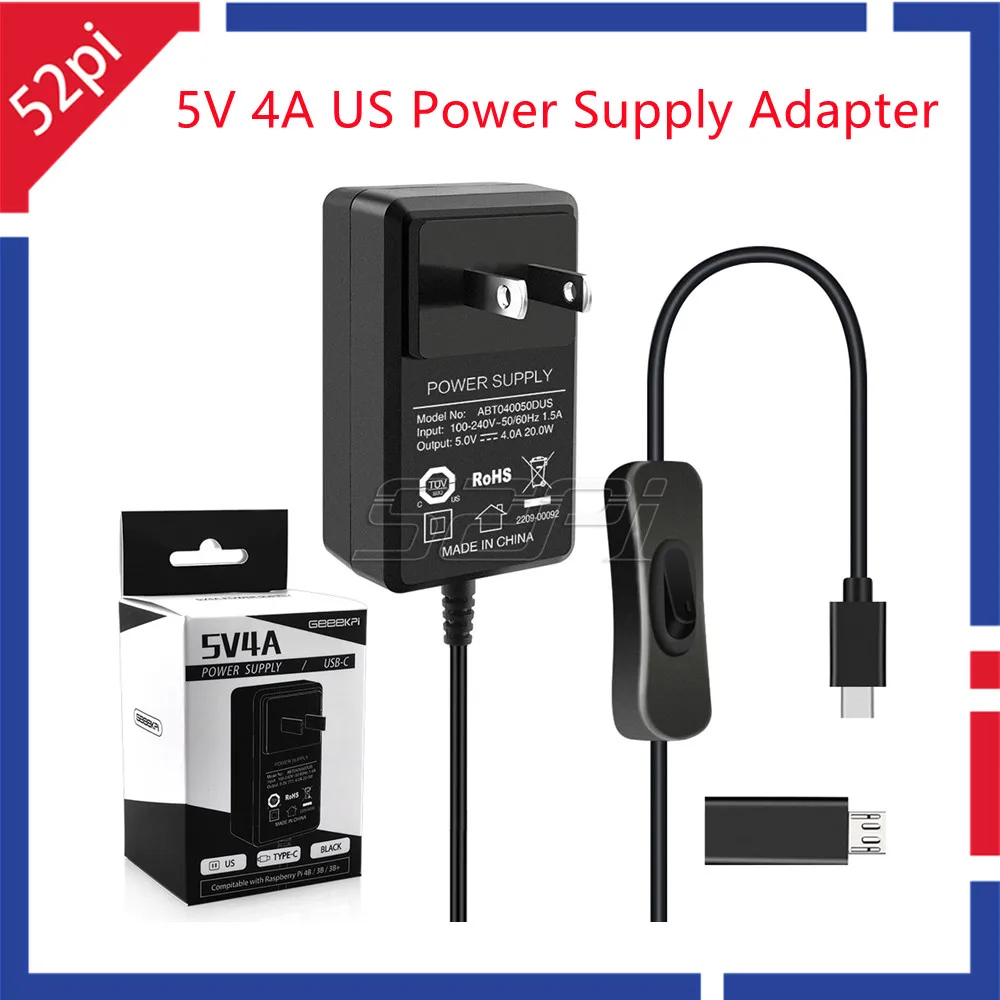 Raspberry pi 5v 4a Adaptador de Alimentação com Ligar e Desligar Eua e ue Plug Cabo Carregador Tipo-c para Raspberry pi Pi3b Mais 3b +