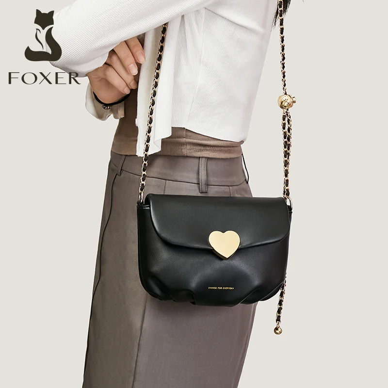FOXER Fashion Small PU Leather Women's Adjustable Chain Shoulder Crossbody Bag Lady Top Quality Female Simple Flap Messenger Bag