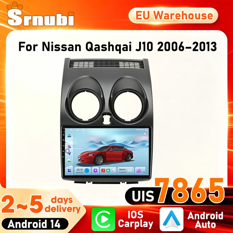 Radio Multimedia con GPS, Navegación Inalámbrica Carplay para Nissan Qashqai Mk1 J10 2006-2013, Android Auto UIS7865, 8 Núcleos, 5GHz WIFI, Pantalla Táctil QLED, FM AM Audio 1