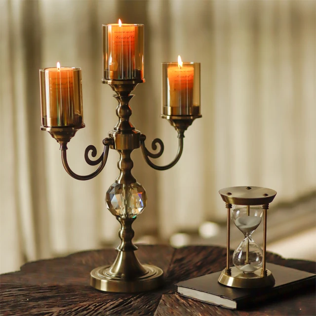 Vintage Glass Candle Holders Crystal Nordic Luxury Iron 3 Wick Candlestick  Home Decoration Modern Portavelas Wedding