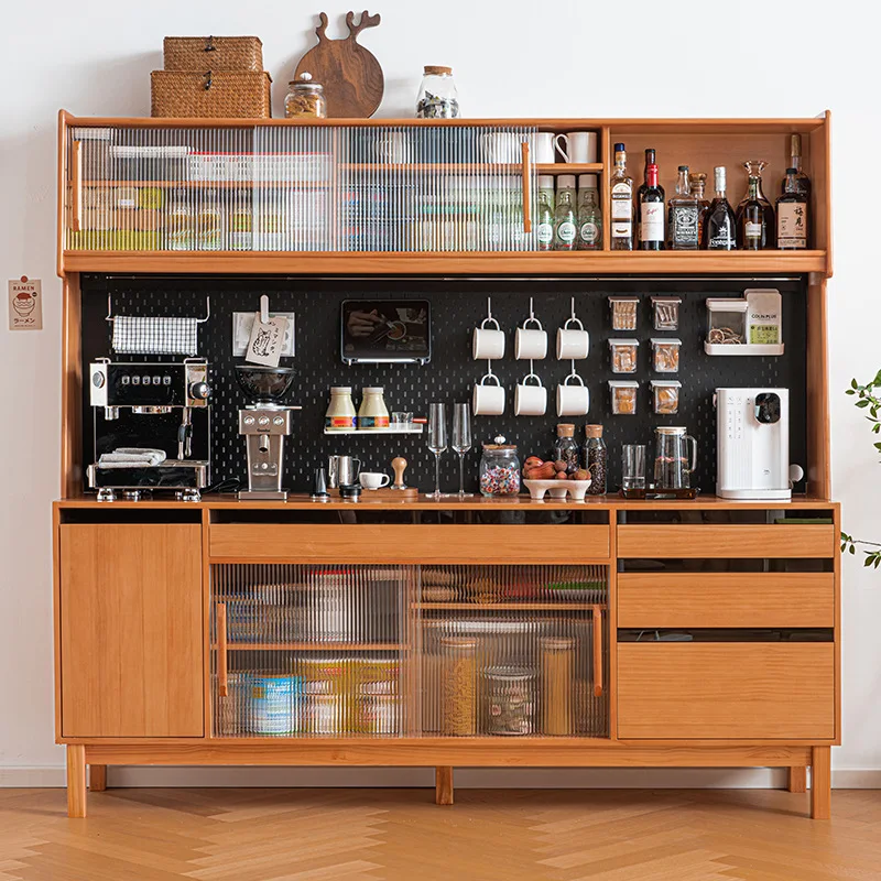 

Cabinet Solid Wood Tea Cabinet Household Restaurant Integrated Wall Nordic Log High Cabinet Simple Storage Wine Cabinet