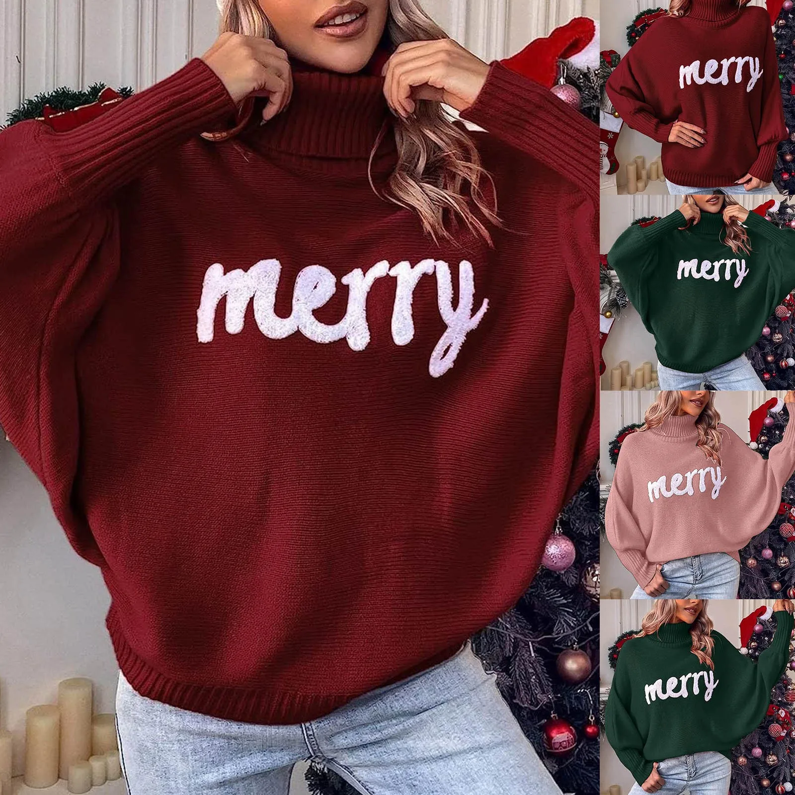 

High Neck Sweater Women's Autumn And Winter Loose Bat Sleeve Letter Knitted Sweater Women's Top Hoodie for Men Pullover