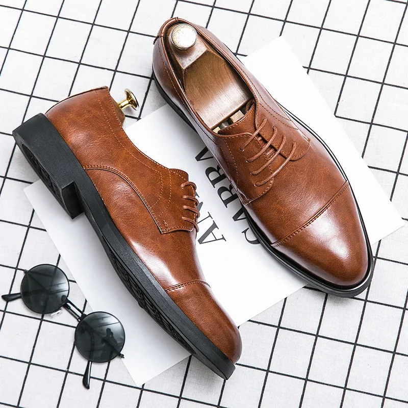 Men   Fashion Derby Shoes Round Toe Panel Classic Retro Lace up Office Business Dress Shoes Black Brown Size 38-48 Men  Shoes