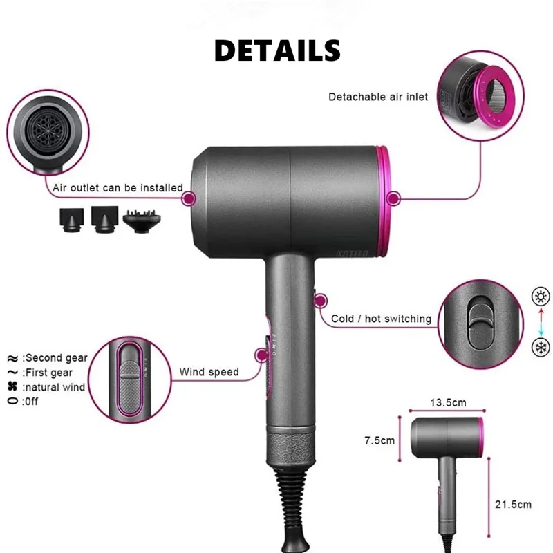 Professional Salon Electric Hair Dryers 2000W Strong Power 2 In 1 Hot &Cold Wind Negative Ionic Blow Dryer 6