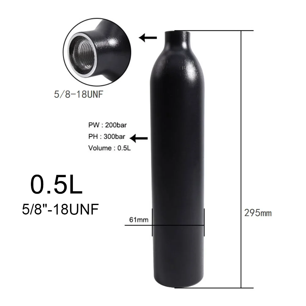 0.5L Aluminum Tank 5/8"-18 UNF Air Bottle 3000Psi 200Bar HPA Compressed Air Co2 Cylinder Regulator Valve co2 tank aquarium co2 tank