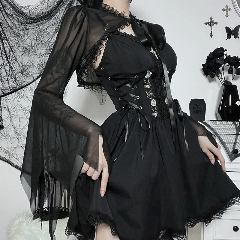 Darklook Scuro Girocollo Lace Up Cardigan Seghettato Design Sense Subculture Slim Lace Shirt