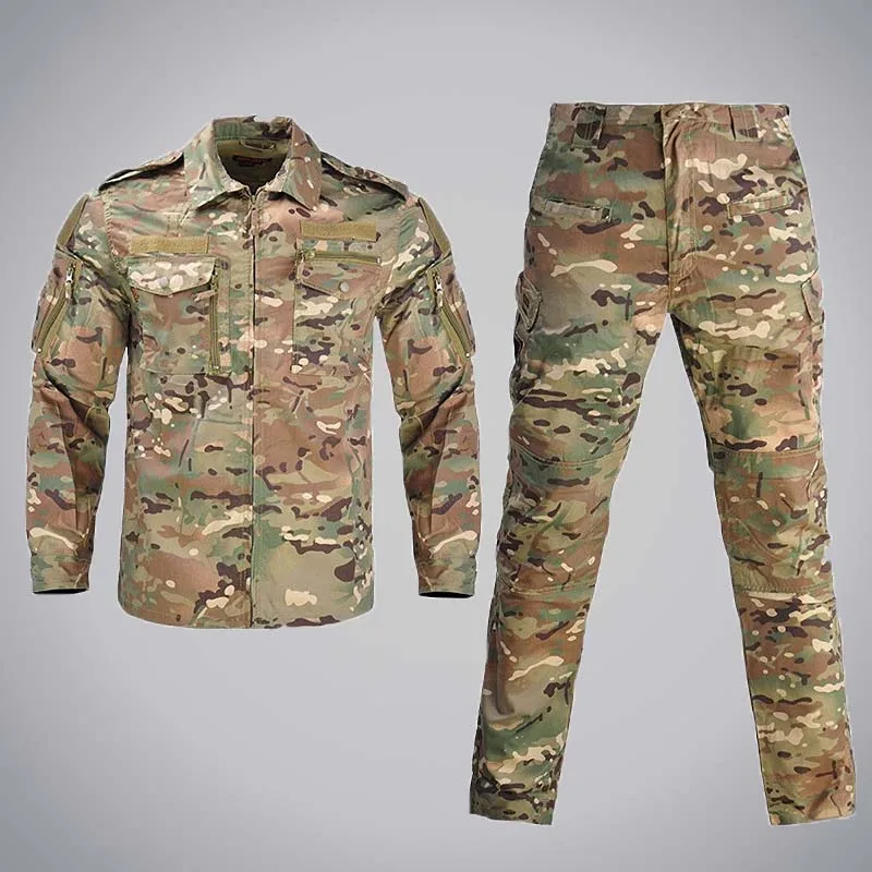 

Men's Tactical Set Windproof and Waterproof Army Combat Long Sleeve Men's Multi Pocket Combat Jogging Cargo Durable Pants