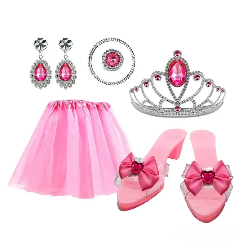 Girls Princess Jewelry Interactive Pretend Play Set Accessories Kits Toy Crown Ring Necklace High Heels Birthday Party Gift 5