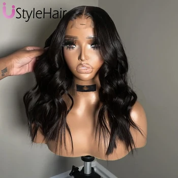 Black Short Wave Wig 13x4 Lace Front Wig Body Wave Bob Synthetic Hair Daily Use Cosplay Wig Natural Hairline Heat Resistant