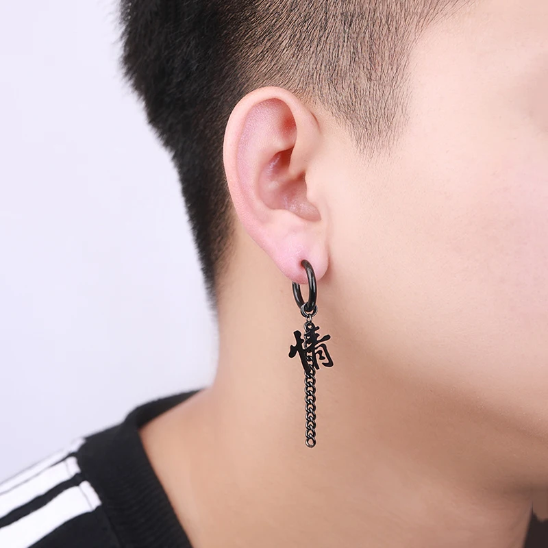 WKOUD Hoop Drop Earrings Black Moon Punk Girl Cross Multiple Unisex Geometry Star Animal Dragon Feather Rock Man Stainless Steel hoop earrings drop earrings animal earrings cross earrings