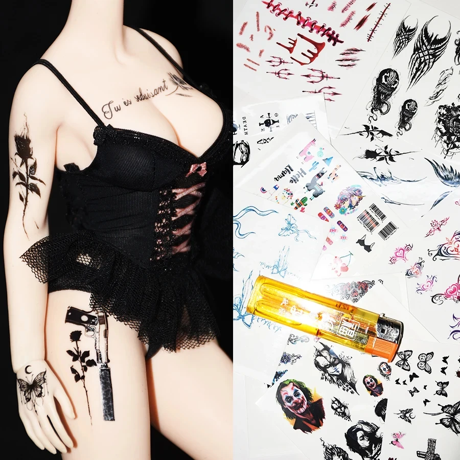 

1/6 Scale Soldier Waterproof Sexy Tattoo Sketch Art Tattoo Stickers Lasting Mini Doll Accessories For 12inch Action Figures Body