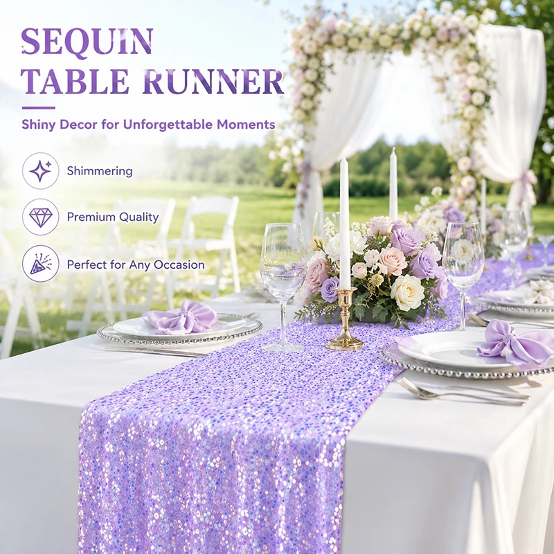 Pink Sequin Table Runner - Iridescent Sparkle Table Decor Laser Sequined Table Runner Glitter Film Tablecloth Disposable Birthday Party Tablecloth Wedding Party Banquet Decoration 2