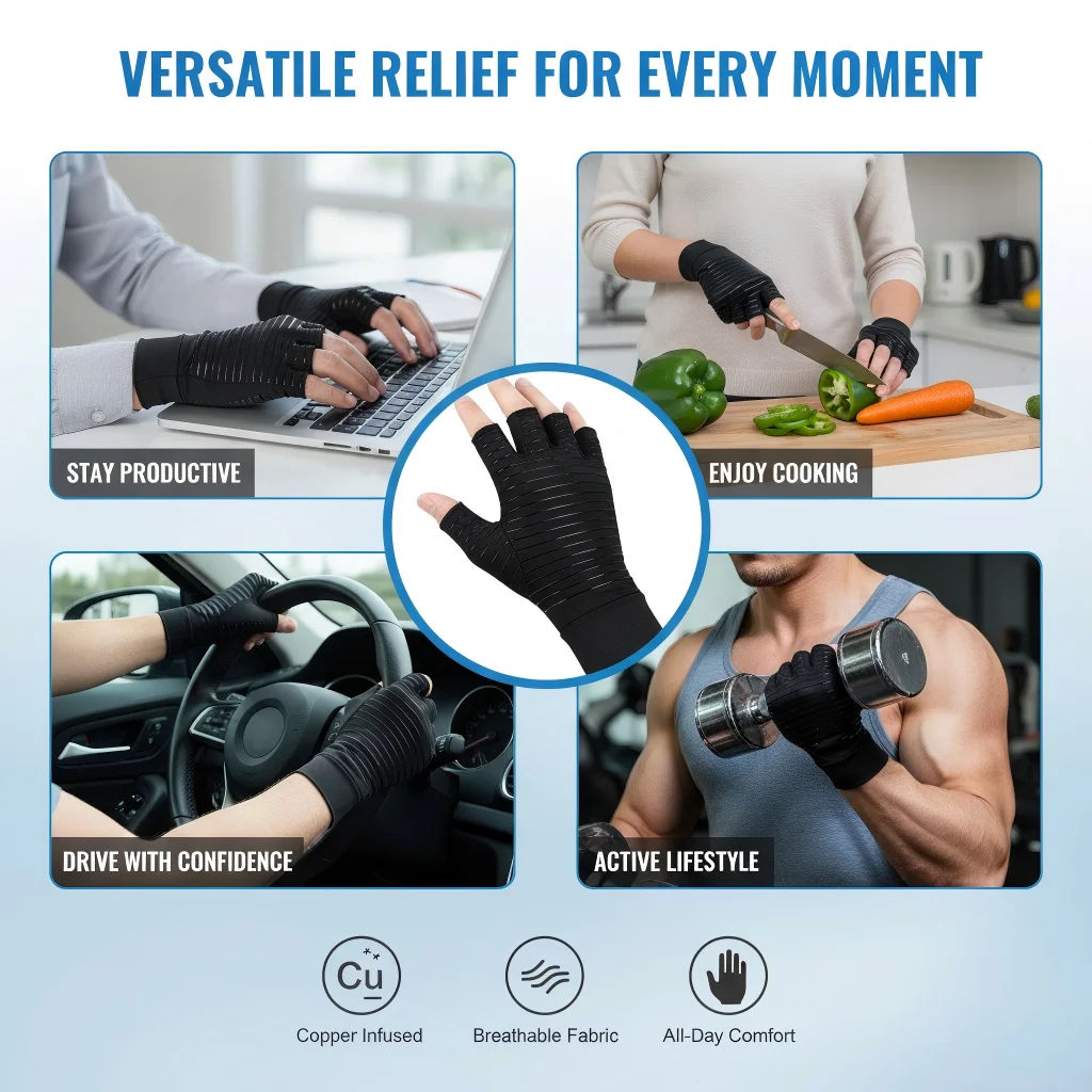 Fingerless Arthritis Relief Gloves - Compression Hand Support & Wrist Brace