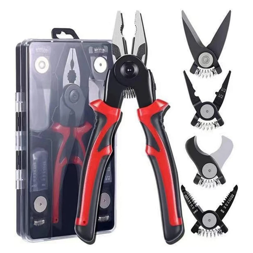 

5 in 1 All Purpose Versatile Heavy Duty Tool Kit Interchangeable Pliers Head Multifunct Wire Stripper Crimping Tools Metal Shear