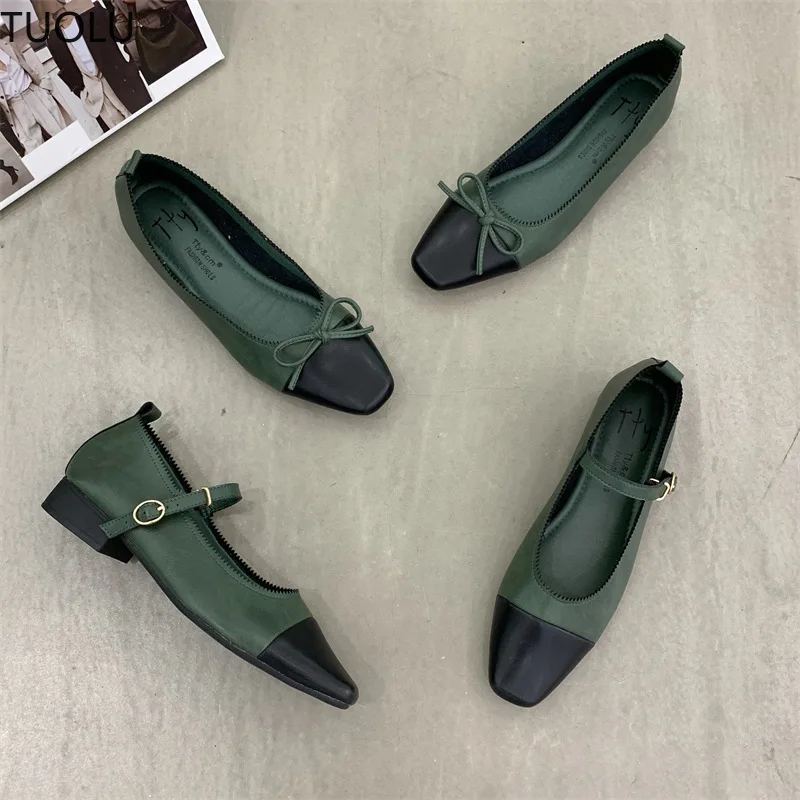 New Flats Shoes Women Spring/Autumn Low Heel Ballet Square Toe Shallow Shoe Slip On Loafer Round Toe Ballet Flat Shoes zapatos 4
