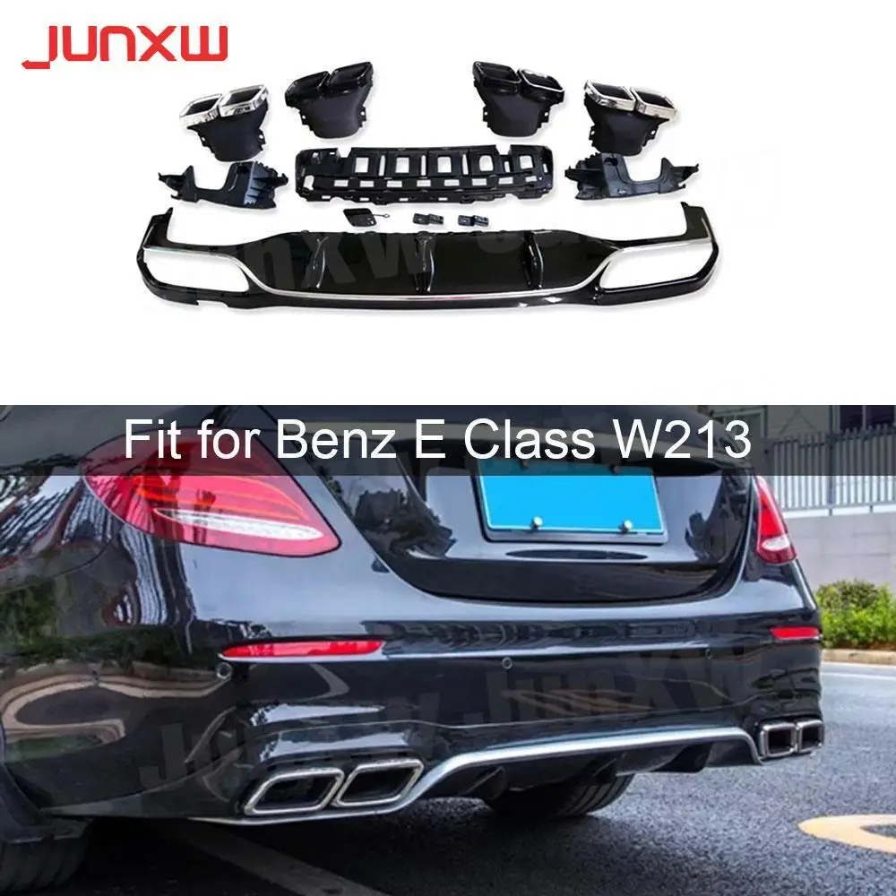 

ABS Rear Bumper Lip Diffuser Spoiler with Exhaust Tips for Benz E Class W213 E200 E260 E300 2017-2019 E63 Style Diffuser Bumper