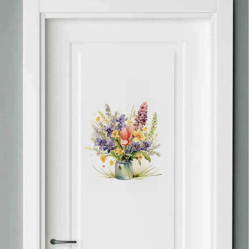 C75# Watercolor flower wall stickers bathroom toilet decoration decals living room cabinets home decoration self-adhesive murals wall stickers toilet stickers