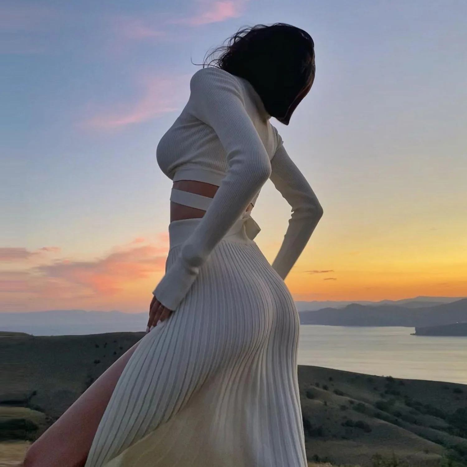 

Women's Skirt Suit Slit Sweater Pleated Skirt+Tie Cardigan 2-piece Suit Elegant Fashionable Sexy Top Skirt Suit Vestido Dress