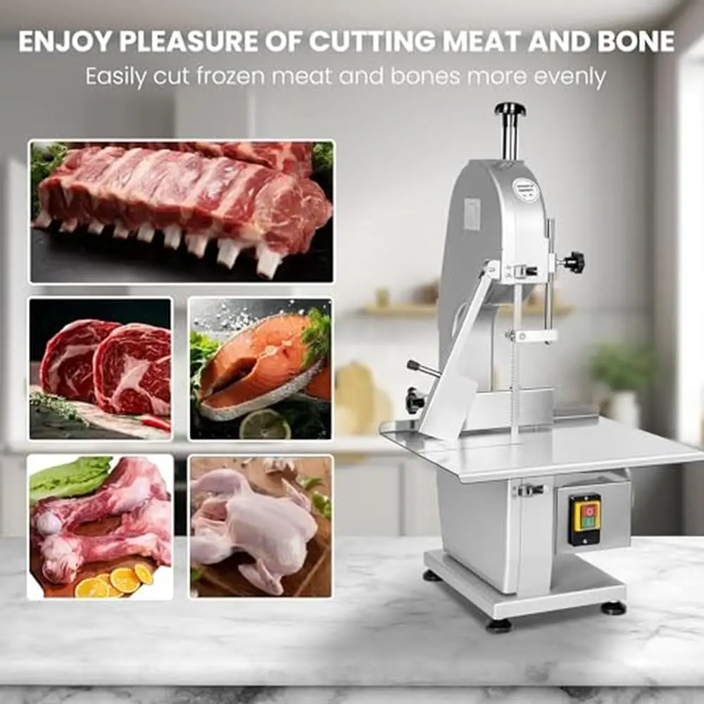 Electric Bone Saw Cutter 1500W 2.6HP 110V Commercial Meat Band Butcher Cutting Machine Adjustable Thickness 0.8-5.9" Meat Bone