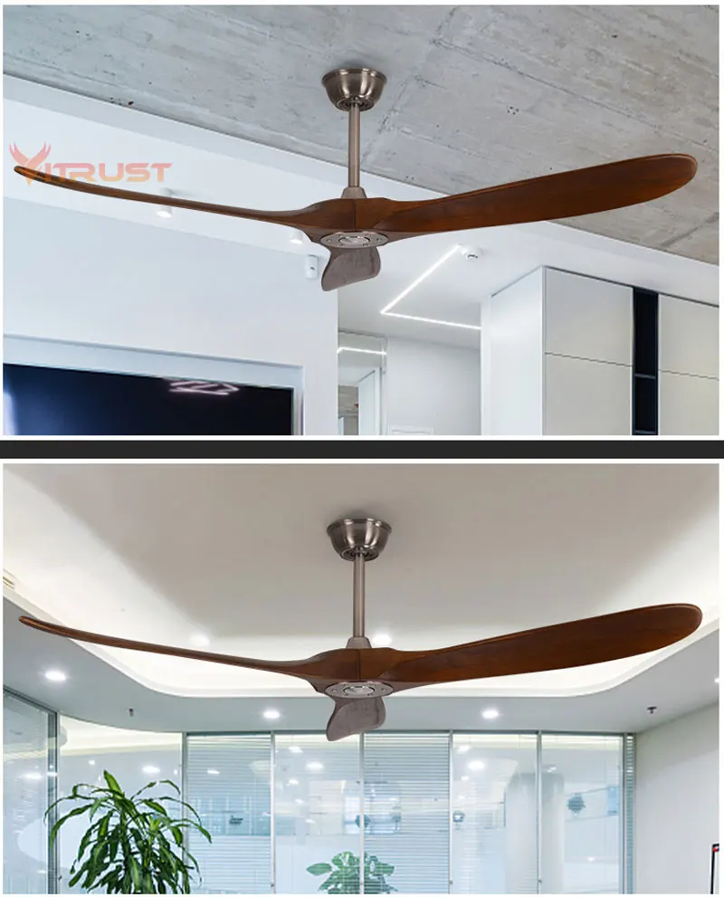 Description Picture 4 of itemModern Creative Ceiling Fan No Light With Remote Control, DC motor quiet energy saving 3 Solid Wood Blades Pendant Fan