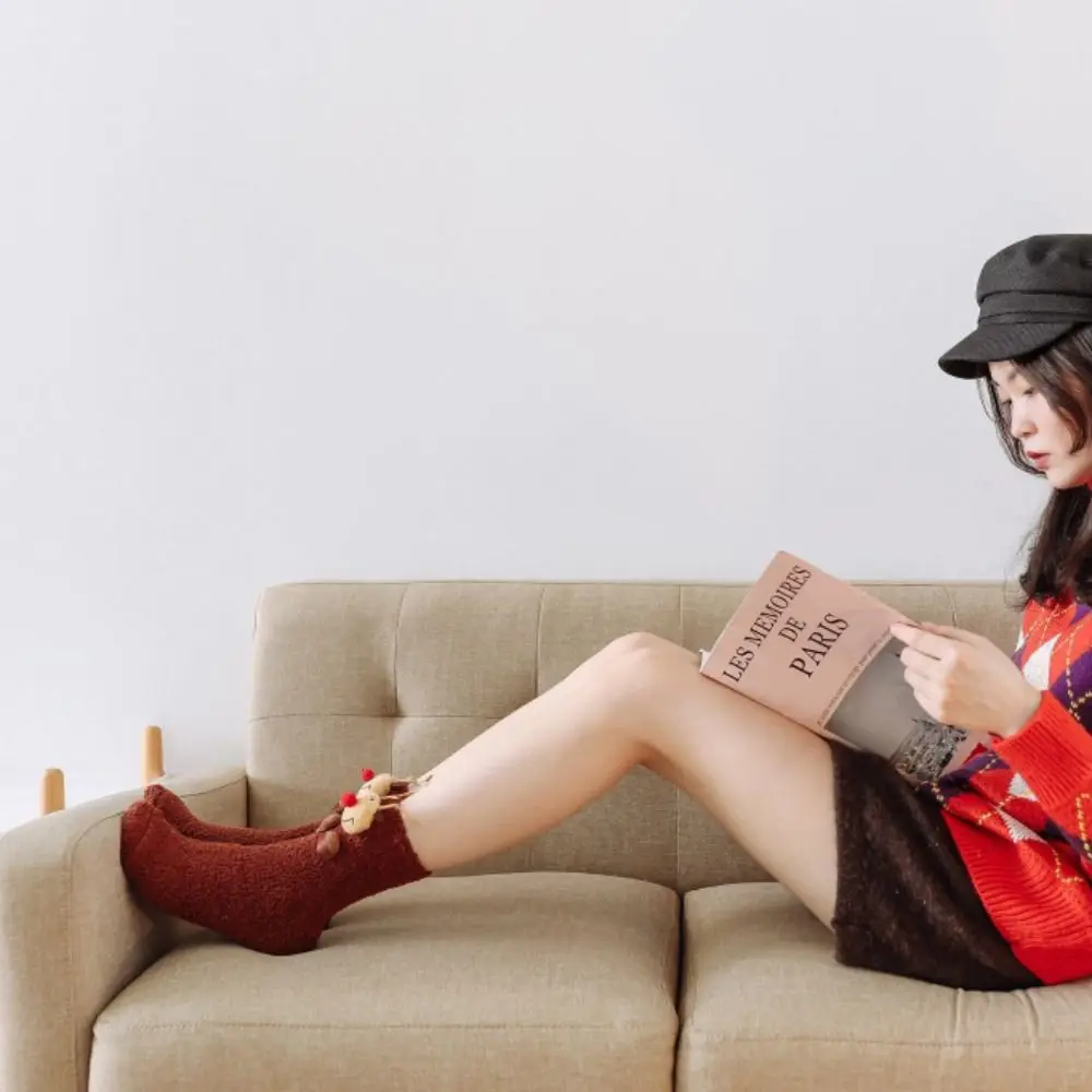 

Casual Non slip Soft Cartoon Japanese Harajuku For Christmas Female Socks Medium Tube Socks Coral Velvet