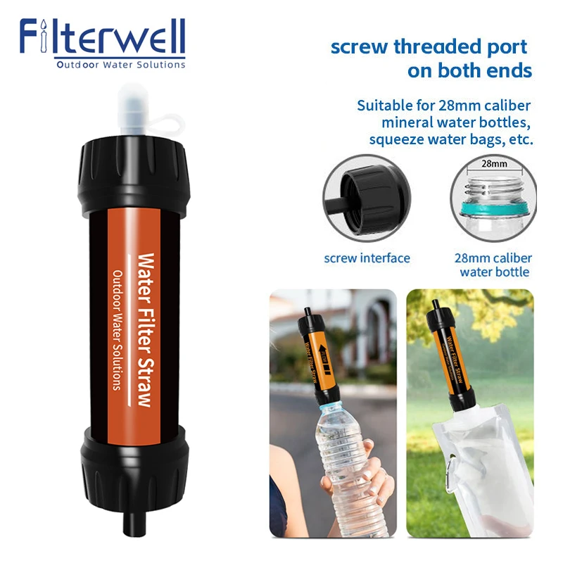 Filterwell Mini Emergency Travel Straw Filter Water Purifier Filter for Drinking Hiking Survival Gear Camping Outdoor Equipment