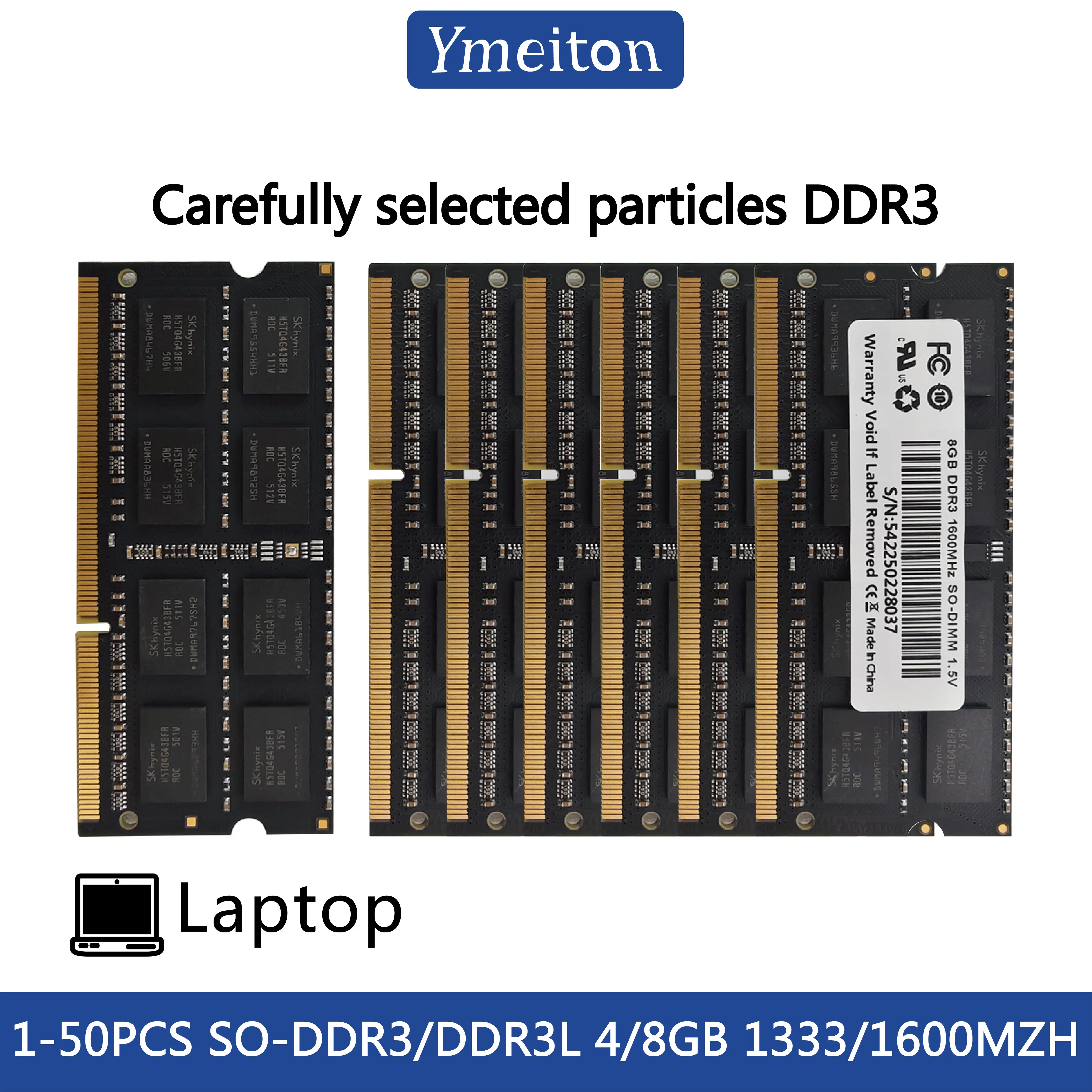 Ymeiton 블랙 노트북 DDR3 메모리 노트북 DDR3 1333MHz 1600MHz 4GB 8GB SO-DIMM RAM DDR3L 204핀 1.5v 노트북 메모리 도매