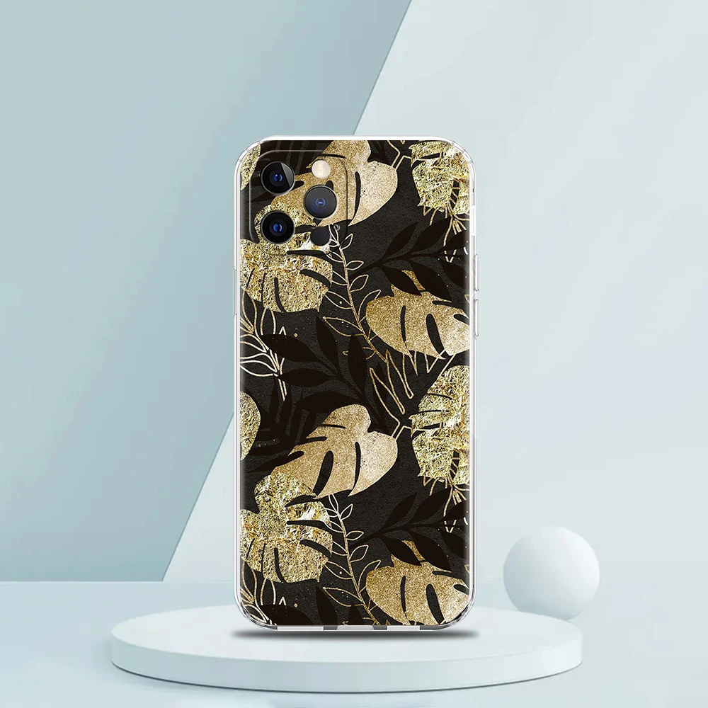 Goldfolie Kunst Handy hülle für iPhone 16 15 14 13 12 Pro Max transparent weich für iPhone 11 Pro Max 7 8 plus xs xr Softshell-Taschen – Detail 4