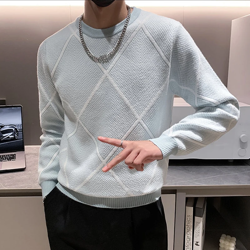 

2023 Autumn and Winter Thick Knitted Pullovers for Men Korean Style Slim Fit Mens Sweater Christmas O-Neck Sueteres Para Hombre