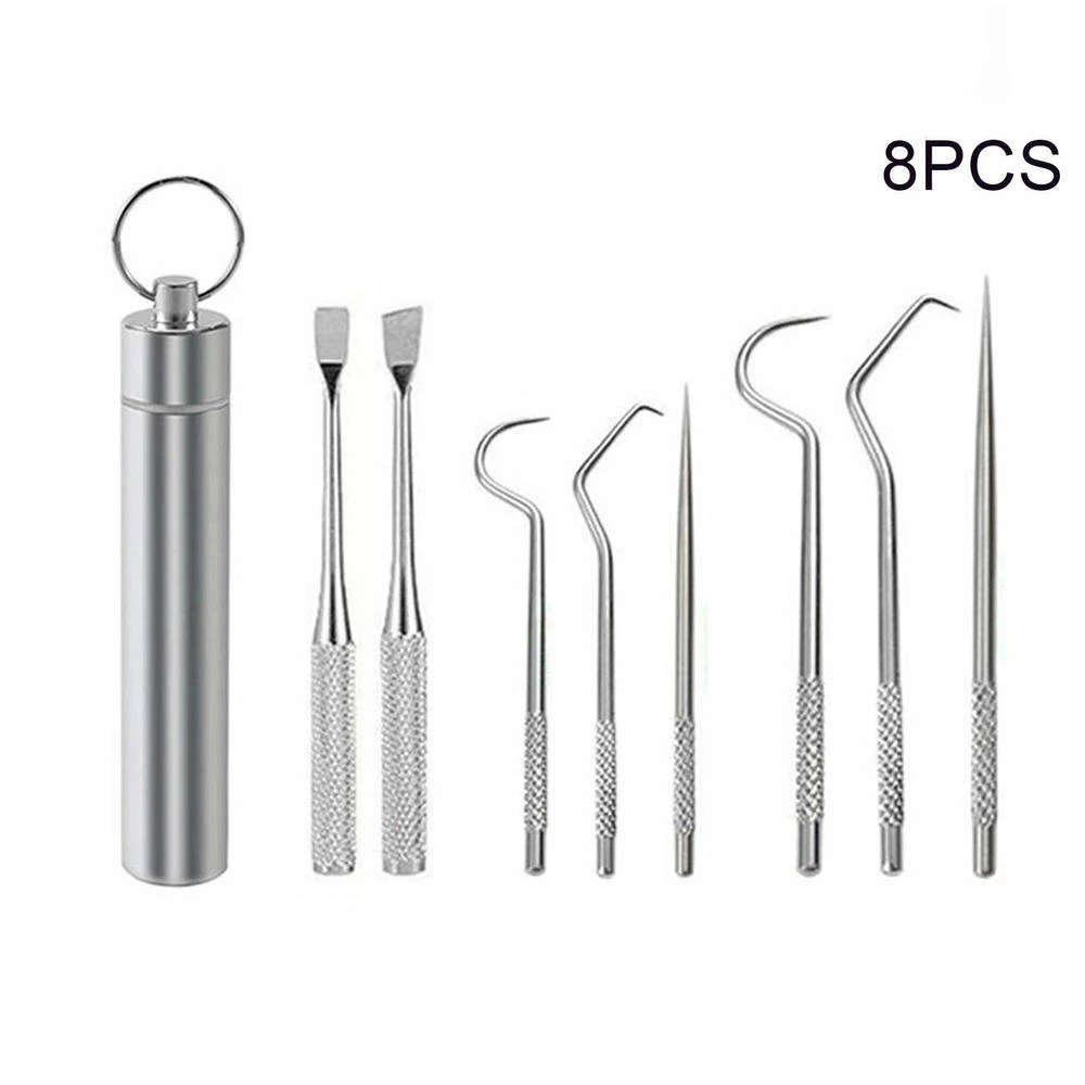 1Set Stainless Steel Toothpick Set Aluminum Tube Storage With Tooth