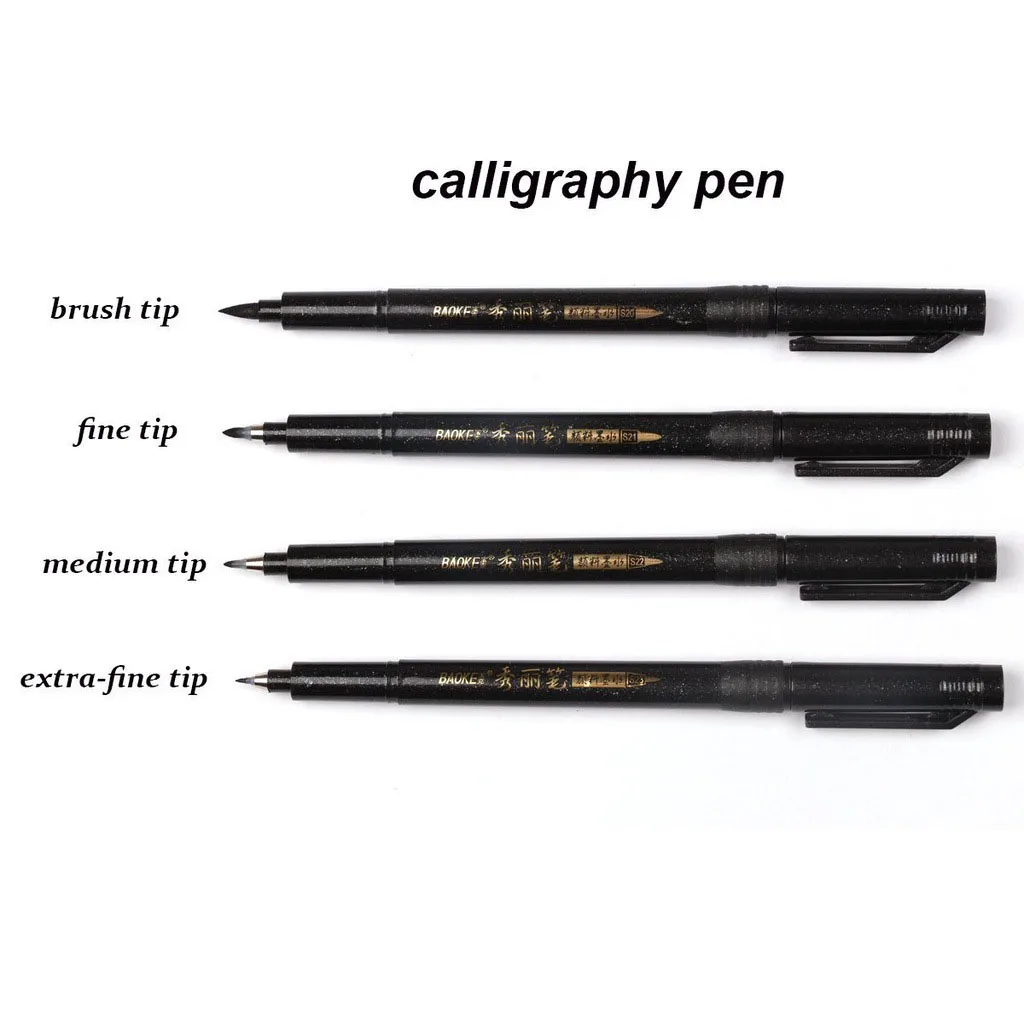 Kit 4pcs Calligraphy Pen Soft Hand Lettering Fineliner Brush Pen Black Ink 2